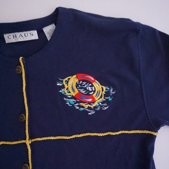 Vintage Chaus Sport Navy Embroidered Nautical Boating Sailing Button Cardigan S - Picture 11 of 13